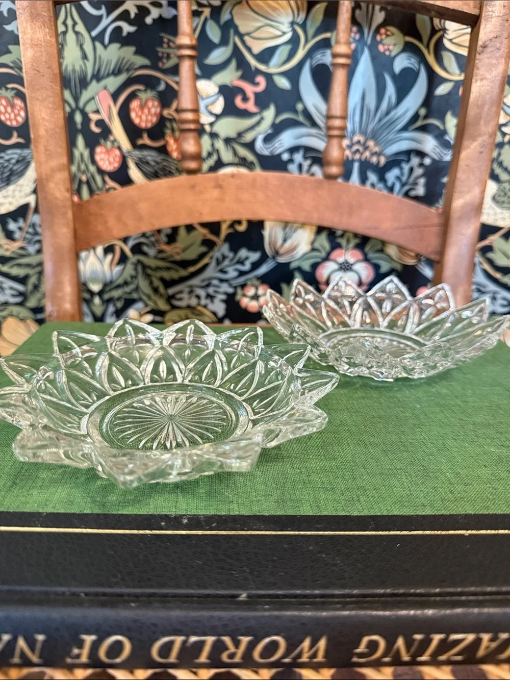 Set of 2 Vinatge Federal Glass 6 inch Petal Clear Bowl and Lotus Flower Pattern